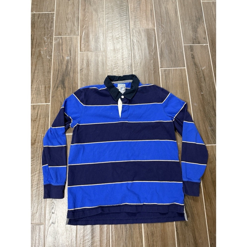 Vintage Men's Lands' End Rugby Long Sleeve Polo Shirt Size Large Striped Blue